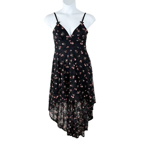Disney Princess Black Floral High Low Spaghetti Strap Dress Whimsgoth Size Med - Picture 1 of 11